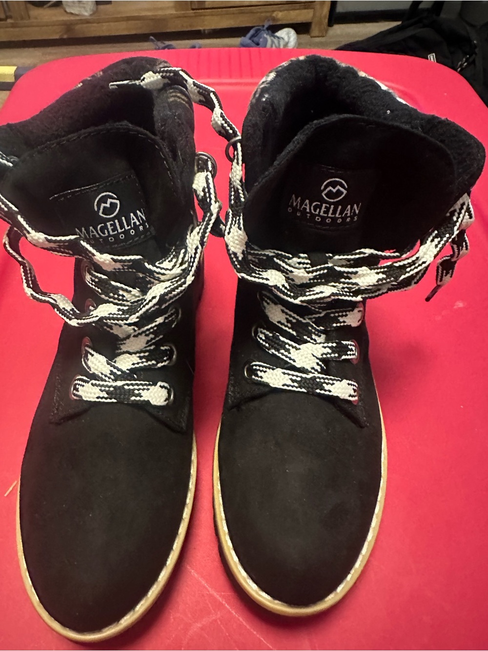 Magellan Outdoors Women's Black Lace-Up Boots with Contrasting White-Black Laces